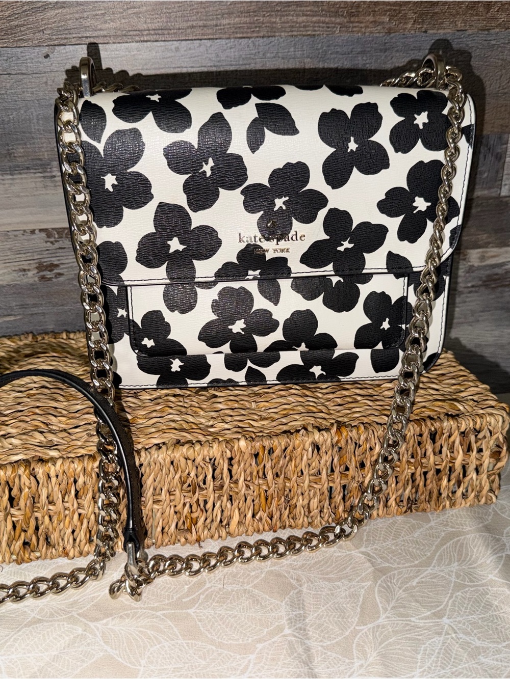 kate spade Black and White Floral Chain Strap Crossbody
